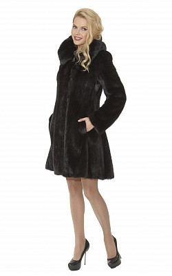 шуба-пальто из черной норки с капюшоном - 01140 от интернет-магазина «Dynasty» 