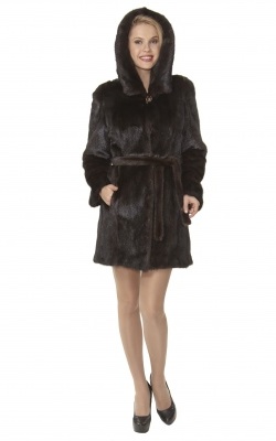 полушубок-пальто из норки под пояс с капюшоном - 01143 от интернет-магазина «Dynasty» 