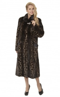 шуба-пальто из норки цвета мрамор - 01189 от интернет-магазина «Dynasty» 
