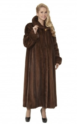 шуба-пальто из норки цвета орех - 01190 от интернет-магазина «Dynasty» 