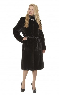 шуба-пальто под пояс из норки блэкнафа со стойкой - 01142 от интернет-магазина «Dynasty» 