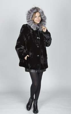 шуба из мутона с отделкой мехом цвет черный - 200050 от интернет-магазина «Dynasty» 