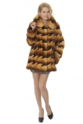 Полушубок поперечка из норки с капюшоном цвета голд - 01163 арт. — купить по цене 99 000 руб. в интернет-магазине «Династия»