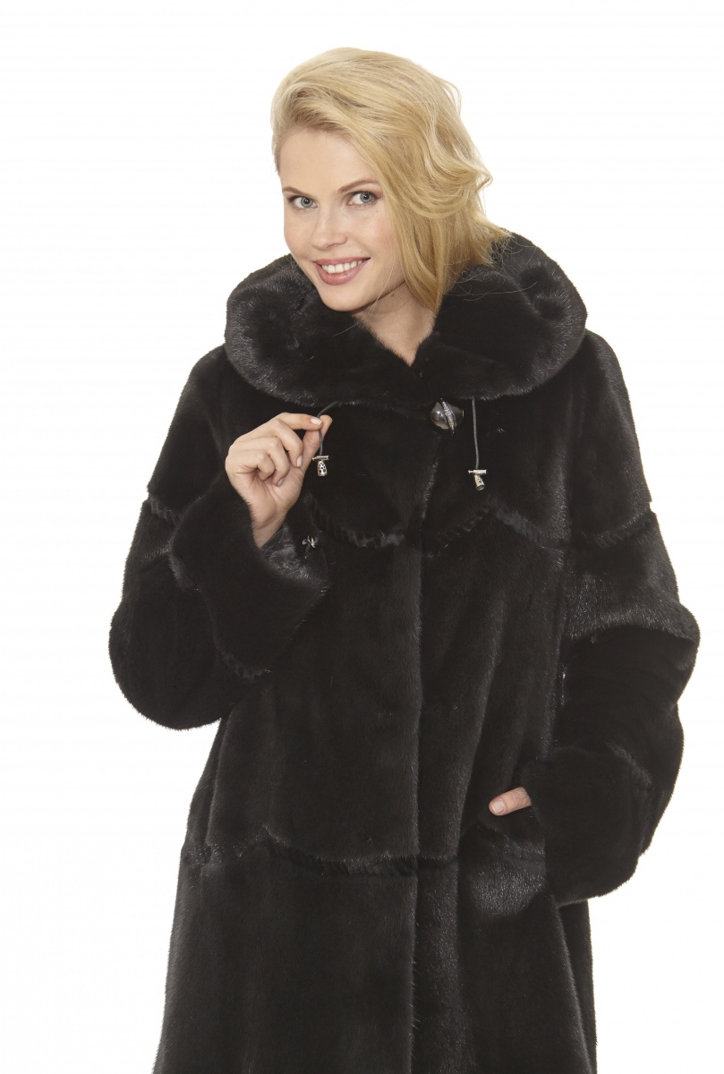 полушубок-куртка из черной норки с капюшоном - 01168 от интернет-магазина «Династия»