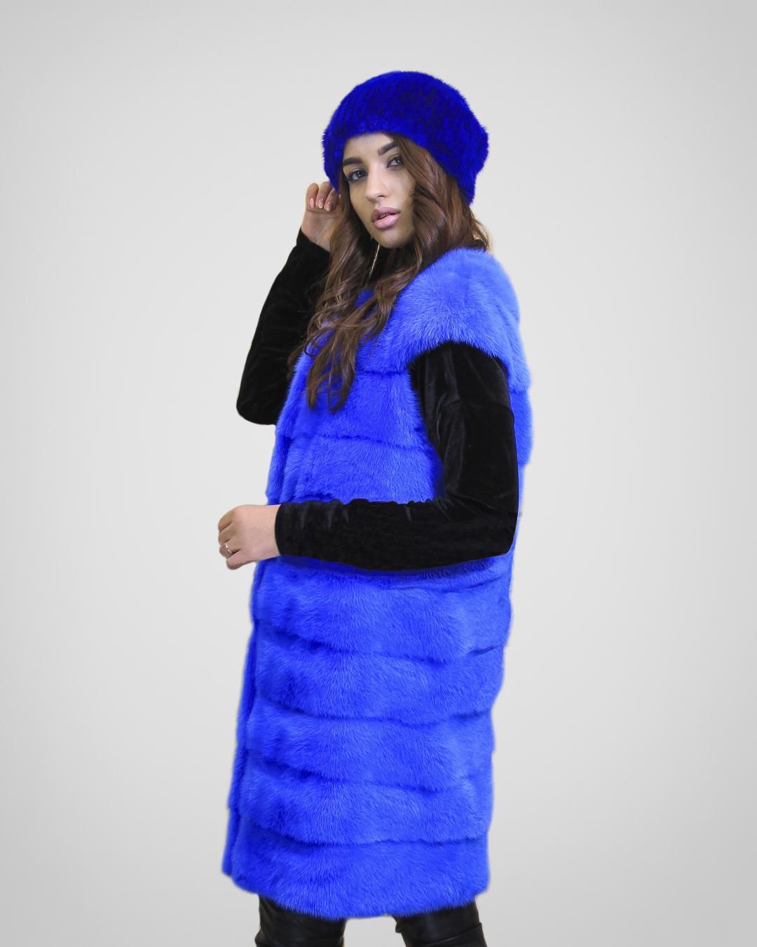 жилет из норки, цвет синий - 9405 от интернет-магазина «Династия»