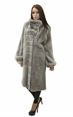 полушубок-пальто под пояс прямое со стойкой из голубой норки - 01050 от интернет-магазина «Dynasty» 