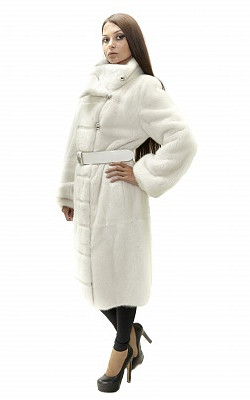 полушубок-пальто под пояс френч из белой норки - 01090 от интернет-магазина «Dynasty» 