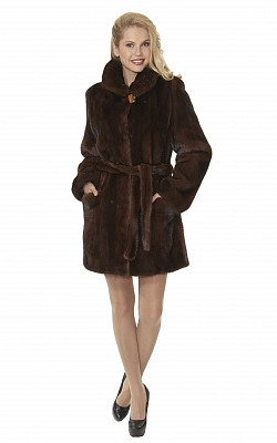 полушубок-пальто под пояс из норки с воротом апаш - 01141 от интернет-магазина «Dynasty» 