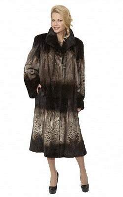 шуба-пальто из норки со стойкой цвета мрамор - 01187 от интернет-магазина «Dynasty» 