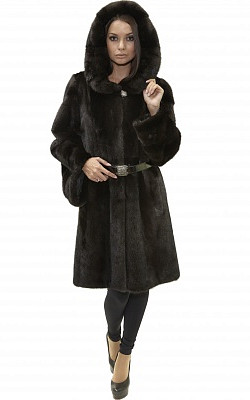 полушубок пальто из черной норки блэклама (blackglama) с капюшоном - 01057 от интернет-магазина «Dynasty» 