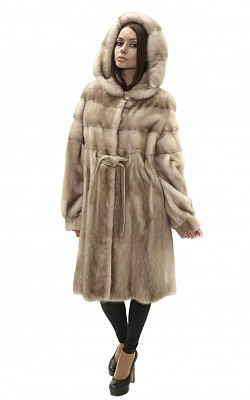 полушубок-пальто клеш из светлой норки с капюшоном - 01080 от интернет-магазина «Dynasty» 
