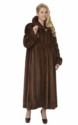 шуба-пальто из норки цвета орех - 01190 от интернет-магазина «Dynasty» 