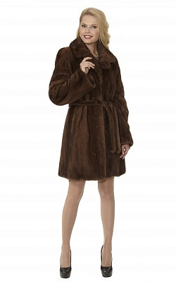 полушубок-пальто из норки под пояс цвета орех - 01117 от интернет-магазина «Dynasty» 