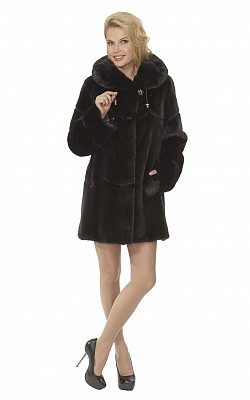 полушубок-куртка из черной норки с капюшоном - 01168 от интернет-магазина «Dynasty» 
