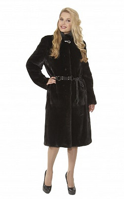 шуба-пальто под пояс из норки блэкнафа со стойкой - 01142 от интернет-магазина «Dynasty» 